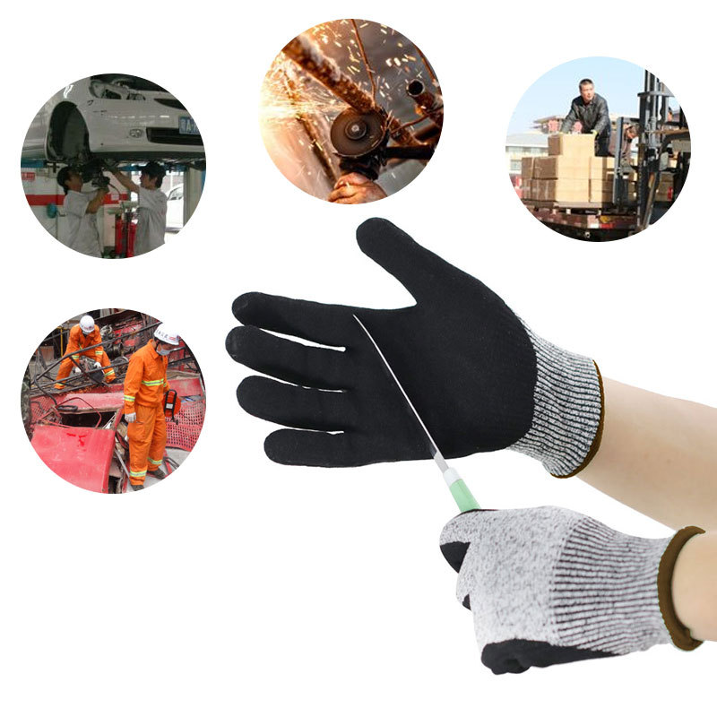 五级防割耐磨劳保防穿刺园艺屠宰钓鱼丁腈磨砂浸胶耐油防切割手套