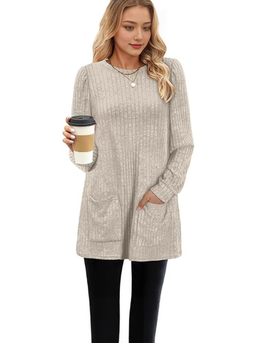 European and American autumn and winter medium and long sweater round collar pit strip solid color pockets long source