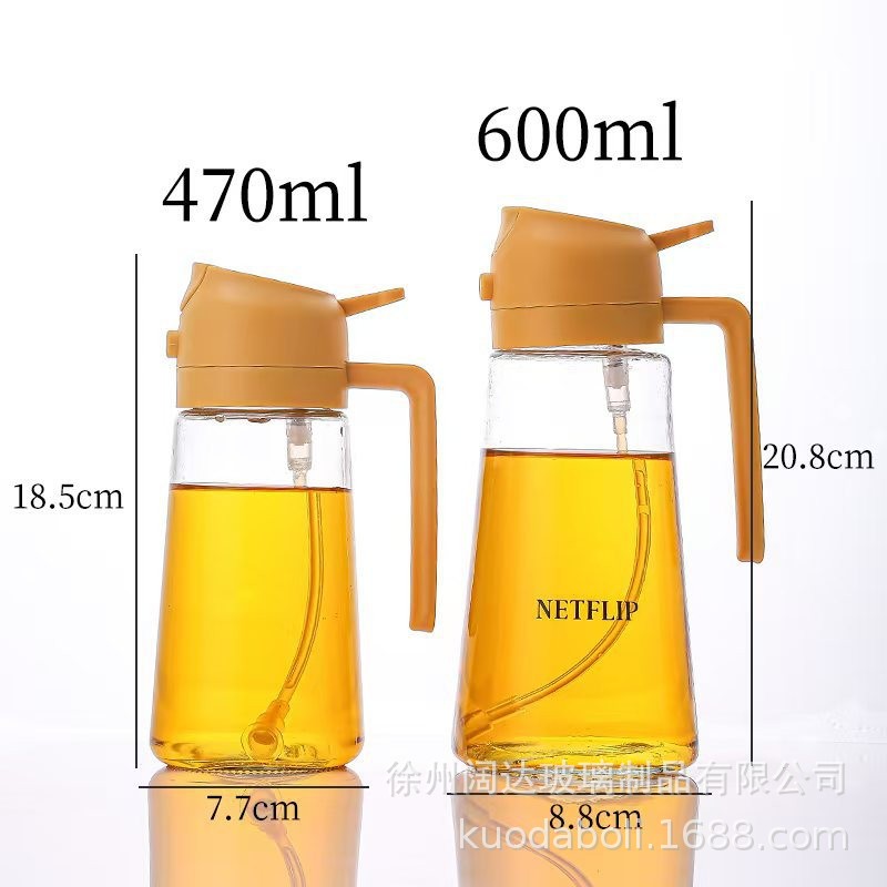 Botella de aceite de vidrio para pulverización de doble propósito para cocina para pulverización de aceite doméstica para atomización sin colgar botella de pulverización de aceite abierta y cerrada automáticamente