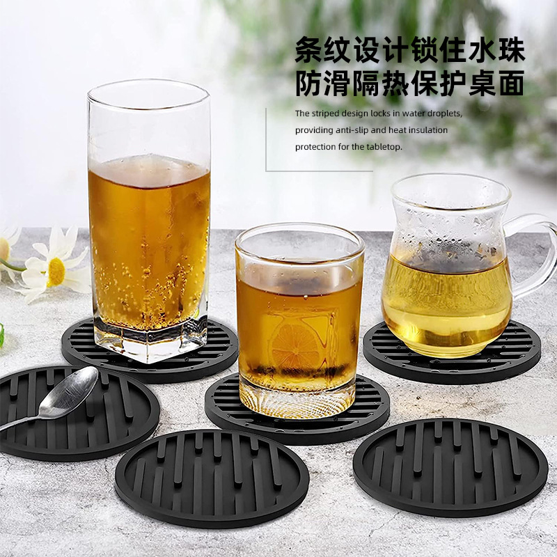 Amazon puede imprimir logo almohadilla de aislamiento térmico juego de silicona posavasos 10cm posavasos de té anti-escaldado alfombra redonda antideslizante para el hogar