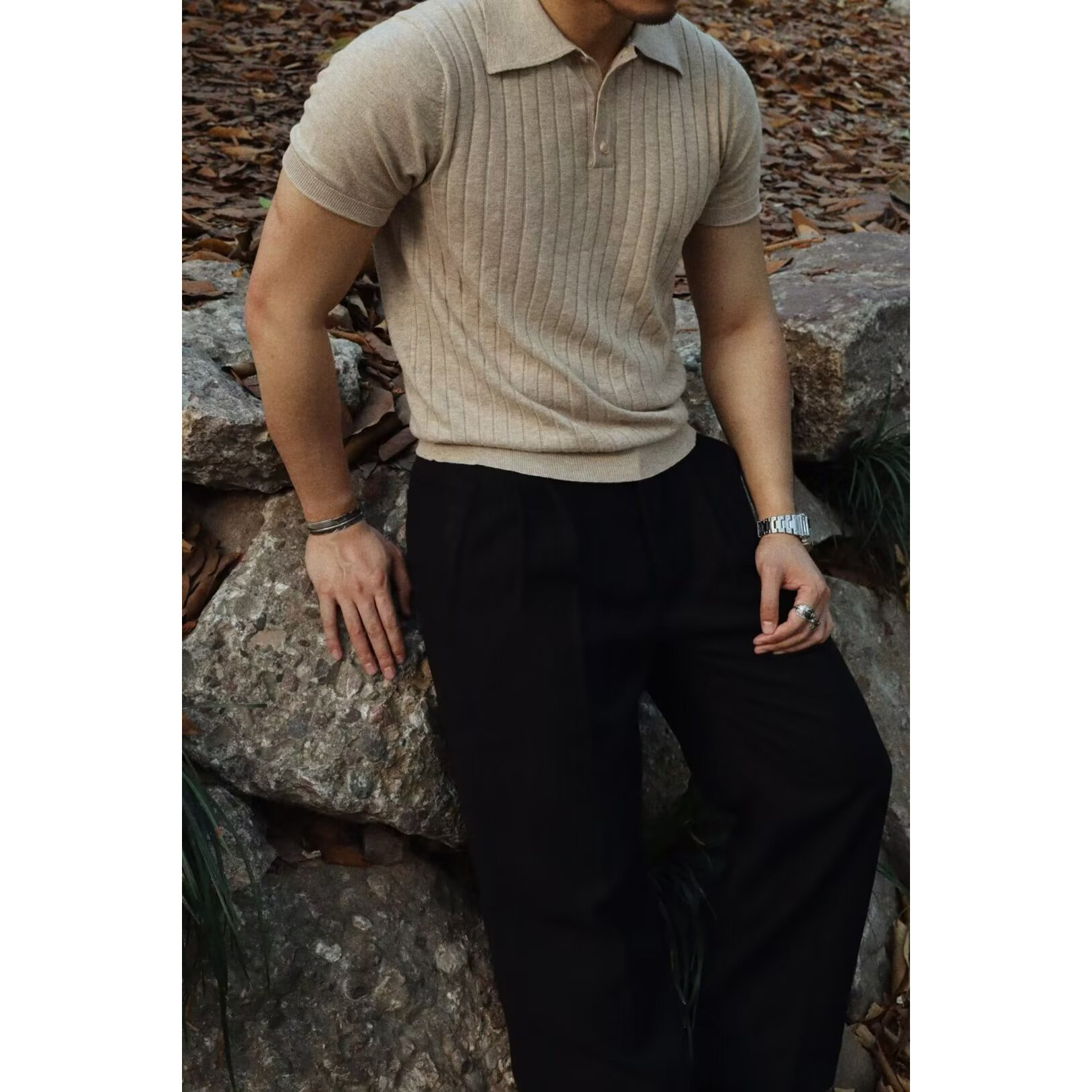Camisa POLO, solapa, suéter de manga corta, camiseta de negocios británica a rayas para hombres, marea de seda de hielo de verano, comercio exterior transfronterizo al por mayor