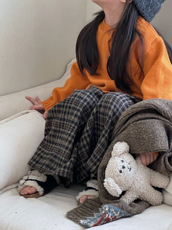 女童韩版纯色针织开衫2025秋季新款百搭洋气格子休闲阔腿裤两件套|undefined