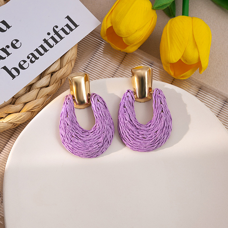15g Weight Alloy Ear Needle Material Drop Earrings Classification 1 Pair Quantity Holiday, Daily Occasion raffia Material Geometric Pattern Women's Gender Retro Style 1 Pair Retro Geometric Raffia Drop Earrings 14