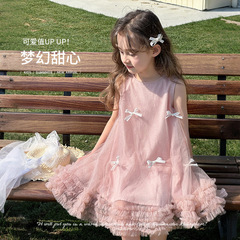 図図小象子供服ワンピース2025夏の新型女の子スカートの中の大きい子供の王女のスカートの蝶結びのスカート