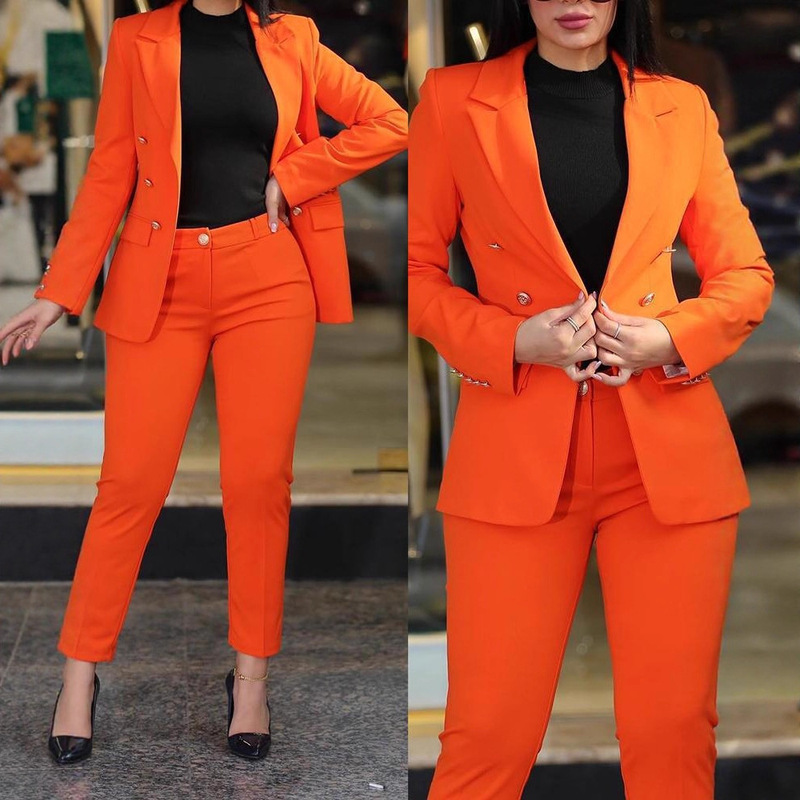 2025 Amazon Wish Casual Fashion Solid Color Slim Fit Double-Breasted Professional Two-Piece Women's Suit Set 2025 Amazon Wish Casual Fashion Solid Color Slim Fit Double-Breasted Professional Two-Piece Women's Suit Set