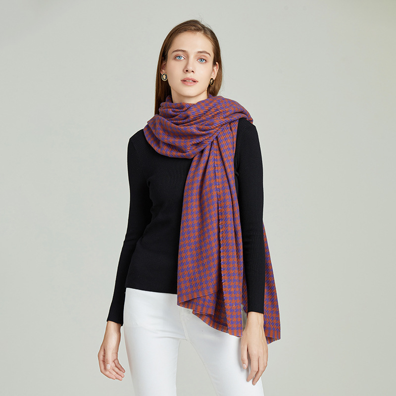 Fashionable Thousand Bird Grid with Wind Extended Style and Stylish I mitation of Cashmere Warm Scarf Shawl_voghion.com