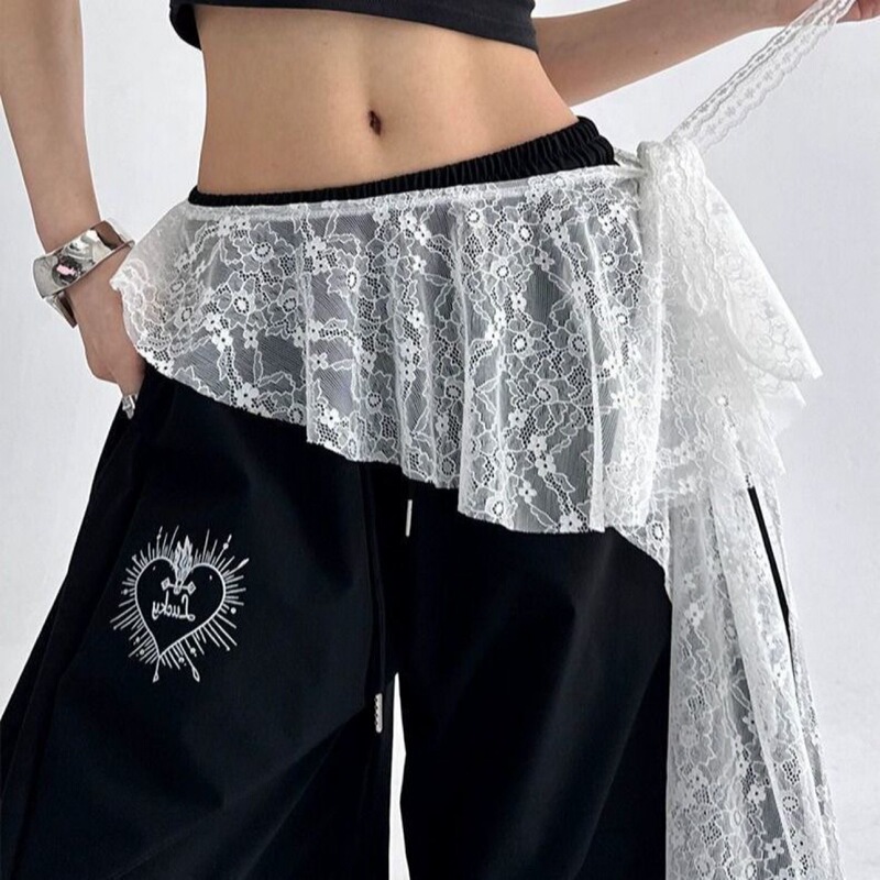 Jazz Dance Skirt Irregular New Lace Trim Tie Slit Apron Skirt