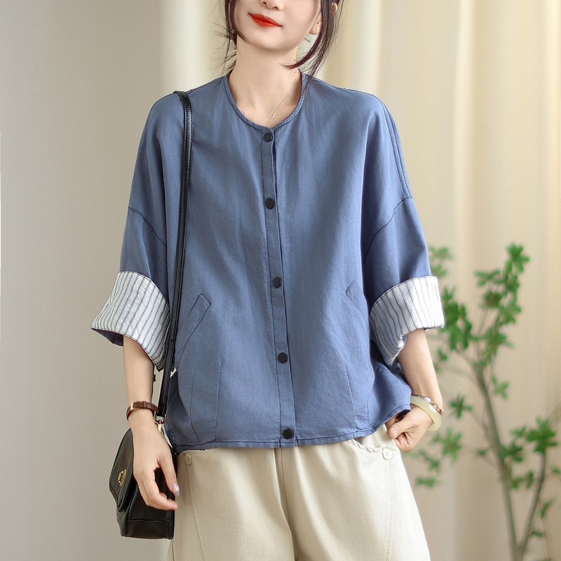 古咖服饰秋季纯色简约亚麻短外套女宽松遮肉短款显瘦纯色上衣|undefined