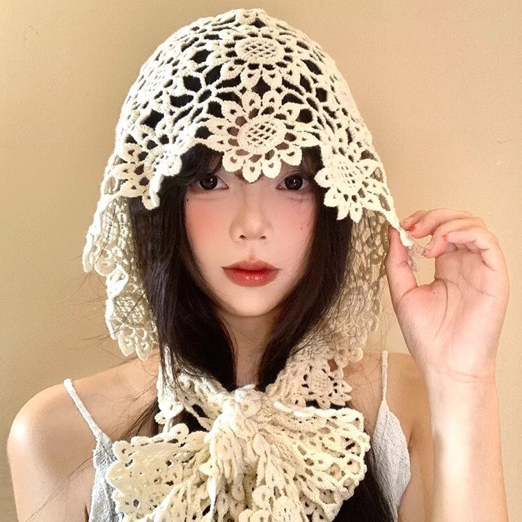 女性用かぎ針編みレース中空帽子、民族風旅行服、写真撮影用小プルオーバー帽子、ニットつば帽子|undefined