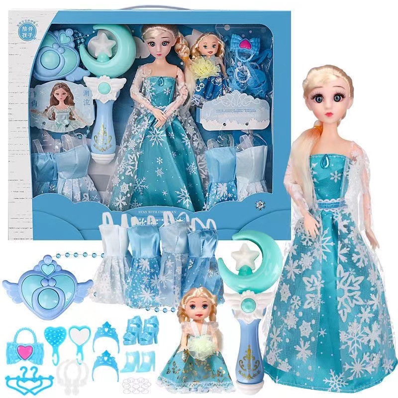 Ice and Snow Gift Box Artificial Qiyuan Set Kidsren's Barbie Doll Elsa Princess Girl Model Stall Toy