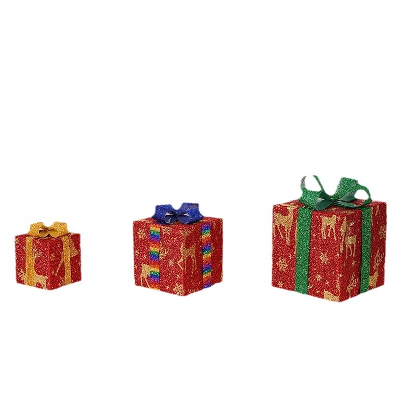 新しいクリスマスギフトボックス3点セット クリスマスギフトボックス 誕生日パーティー ライトデコレーション小道具 クリスマスライト ギフトオーナメント|undefined
