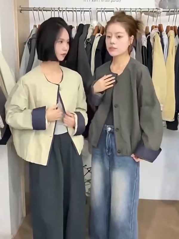 2025秋季新款韩版撞色简约时尚短外套女宽松休闲夹克上衣气质百搭|undefined