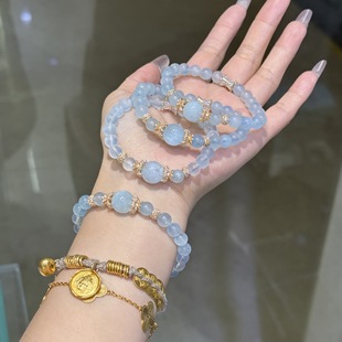 New Natural Aquamarine Crystal Bracelet Women's High-end Sense Ins Niche Design Light Luxury Fashion Bracelet Jewelry