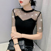 Slim fit heavy industry hot diamond mesh diamond temperament versatile short sleeved T-shirt