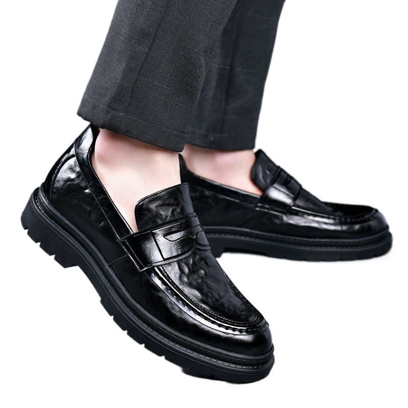 Shoes for leather shoes, high footwear for leisure English style, universal trend loafers, genuine leather