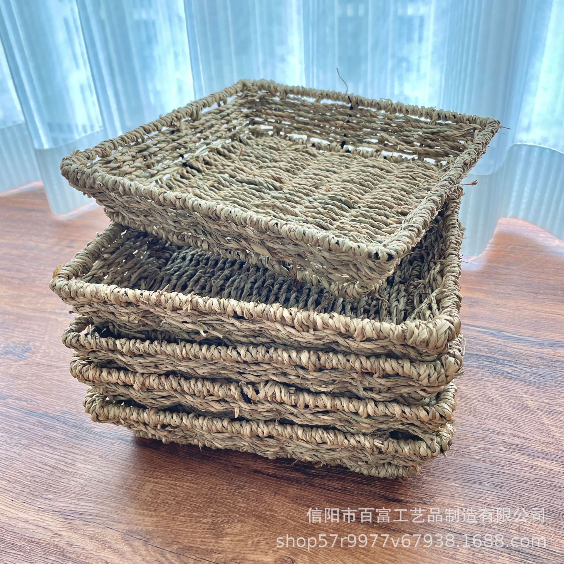 Mesa de césped trenzado cuadrado snack bandeja de almacenamiento de barreras manuales de puerta de entrada natural almacenamiento de llaves canasta residencial