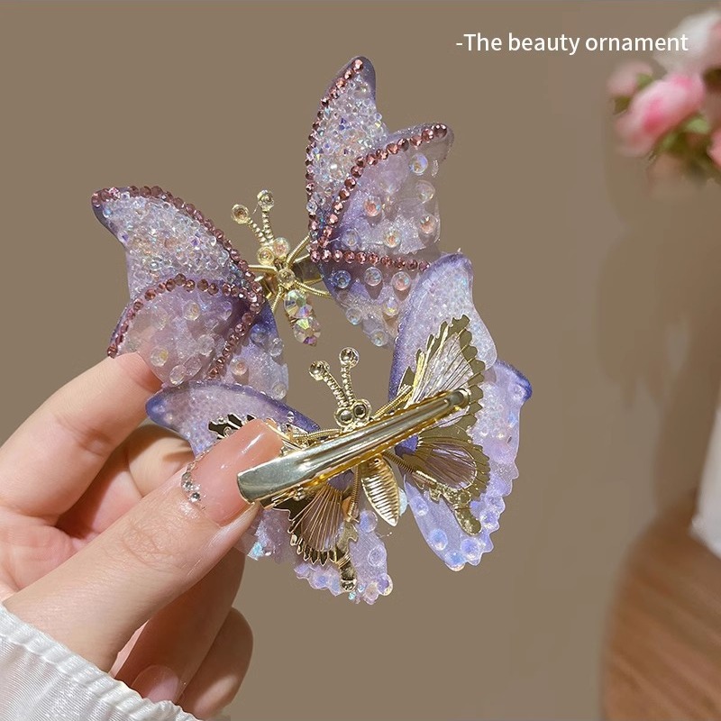 Children Unisex Sweet Butterfly Metal Chain Inlay Rhinestones Hair Clip display picture 1