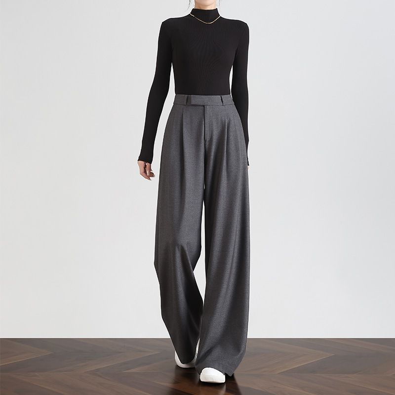 Gray Suit Pants for Tall Women, Extended Length Wide-Leg Pants, Spring and Autumn Drapey Casual Pants, 2026 New Style Floor-Length Pants