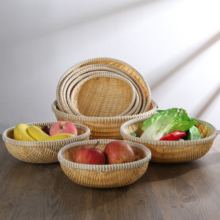 Bamboo woven products cat nest round dustpan vegetable washing bamboo basket dried fruit snack storage household farm fruit steamed bread basket