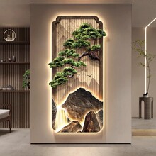 新中式玄关装饰画迎客松led灯画现代大气山水入户客厅寓意好壁画