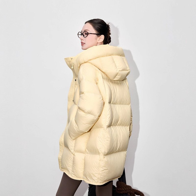 90 White Goose down 2025 Winter New Style Bread Loose Hooded Cloud Puff Puff Mid-Length down Jacket for Women Thickeneded