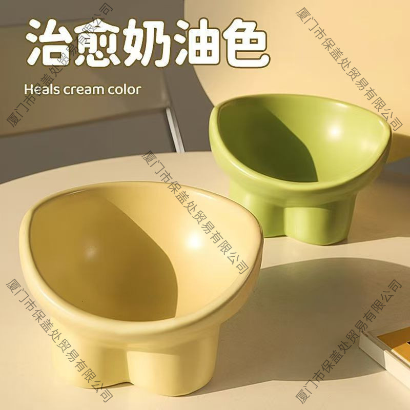 Cat Bowl capacity Cat food bowl Tall Neck protection Having dinner Drink plenty of water Rice bowl Dog bowl Upset Cream-colored Tilted Bowl
