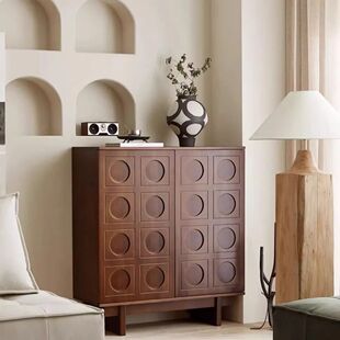 Nordic Retro Chest of Drawers Light Luxury Side Storage Solid Wood Living Room Home Storage Cabinet Vertical Cabinet Drawer Bedroom Bedside