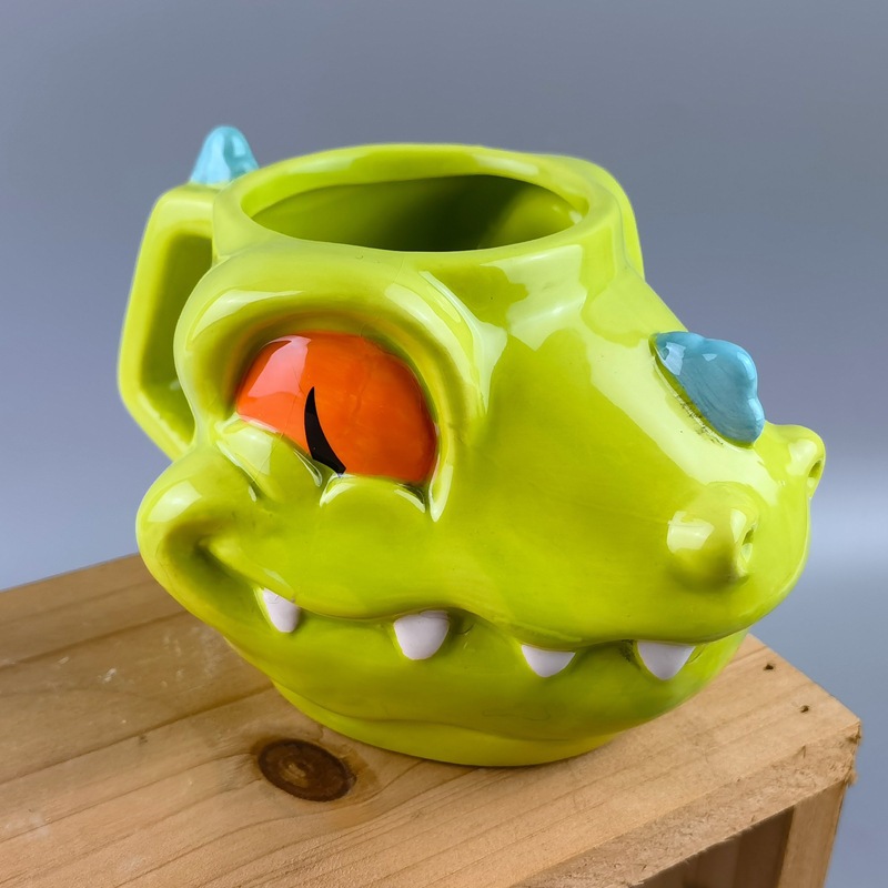 Animación de dibujos animados dinosaurio tazas de cerámica 3D dibujado a mano animación creativa oficina taza de agua para niños