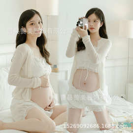 孕妇照服装新款白色性感家居风摄影服装拍照相清新写真影楼服饰
