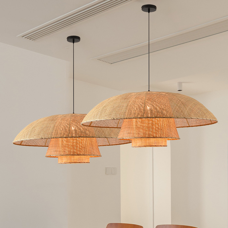 Araña de ratán de estilo japonés, bar restaurante de estilo Miji, sala de estar B & B sala de té de entrada, lámpara de ratán de hotel Zen