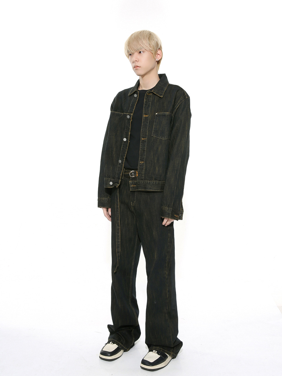 Mtlclothes ropa de Hombre | 2024 primavera nueva simple Ming serie línea diseño solapa retro amarillo Denim traje