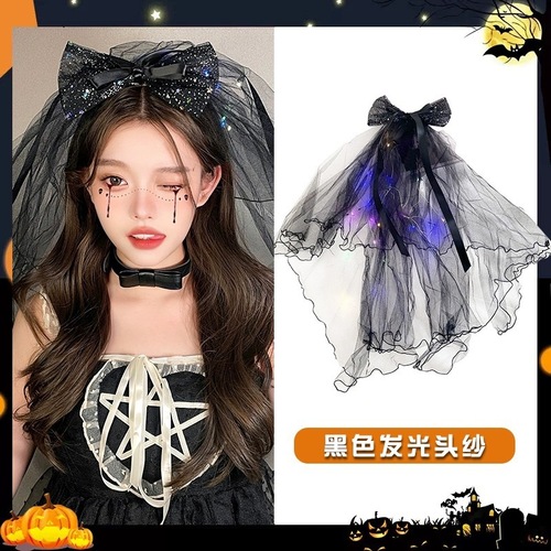 Black wedding veil, lace hair accessories, Halloween decoration hairpins, mesh bow hair accessories, hairpin accessories wholesale