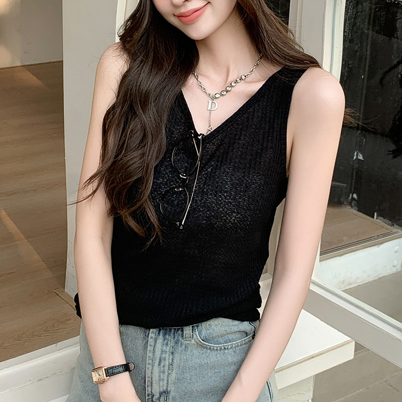 H 80のワッフルの小さいサスペンダーのベストの女性の中で夏の外で怠惰な風の袖なしのゆったりしている百合の底の上着を着ます。|undefined