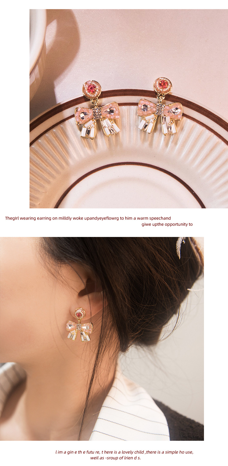 1 Pair Elegant Glam Bow Knot Plating Inlay Alloy Artificial Crystal Drop Earrings display picture 2