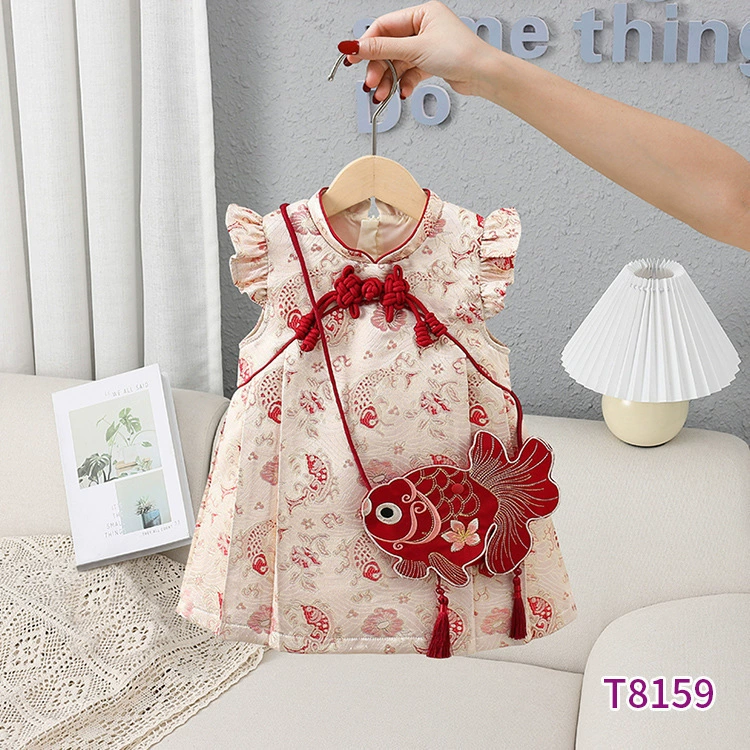 Новое весеннее платье для девочек 2025 года с принтом рыбок, детское платье с коротким рукавом для дня рождения, праздничное платье