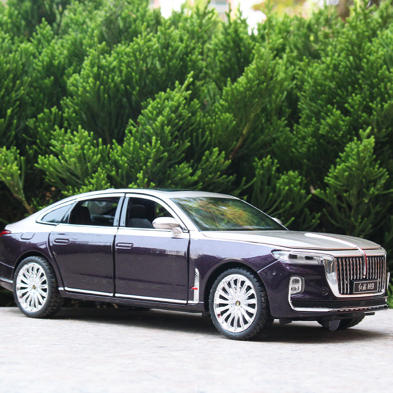 Chezhi 1/24 Hongqi H9 Alloy Car Model Pull Back Sound and Light Toy Car Six-Open Steering Shock Absorber
