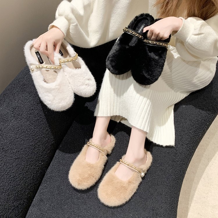 Pantofole in peluche da donna comode morbide bianche in cotone_voghion.com