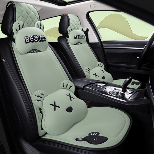 Car Seat Cushion Four Seasons Small Three Piece Single Piece Honeycomb Mesh Cartoon Women's Summer Breathable Tie-Free Three Piece Set Wholesale