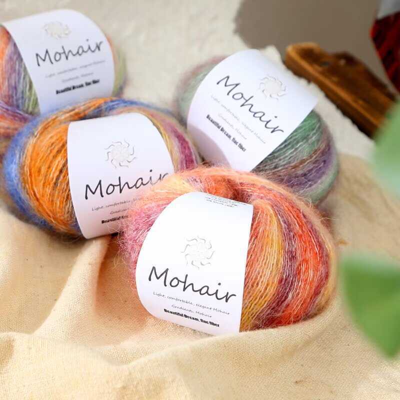 Silk Gradient Section Dyed Mohair Hand-Knitted Candy Colorful Wool Super Soft Plush Bright Silk Wool Ball