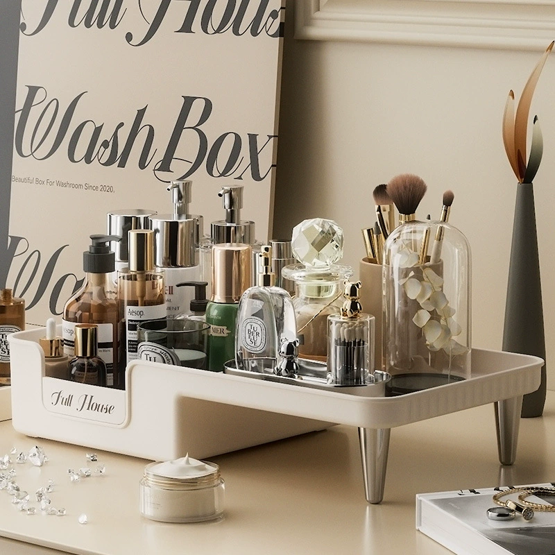 Cosmetic Storage Box 8001, Cream Dressing Table Organizer, Single or Double Layer, Light Luxury