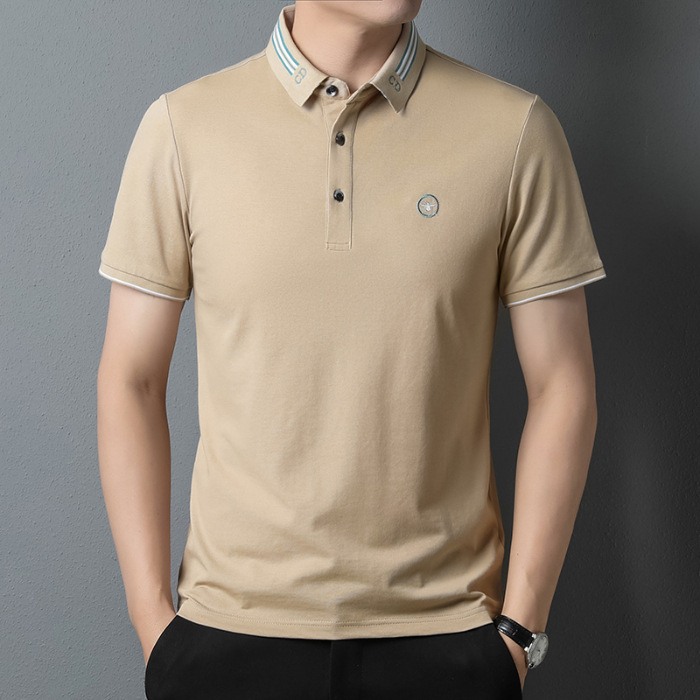 Polo per lavoro, tempo libero, ricamo estivo, bavero, moda corta in cotone, maglietta a mezza manica da uomo, top_voghion.com