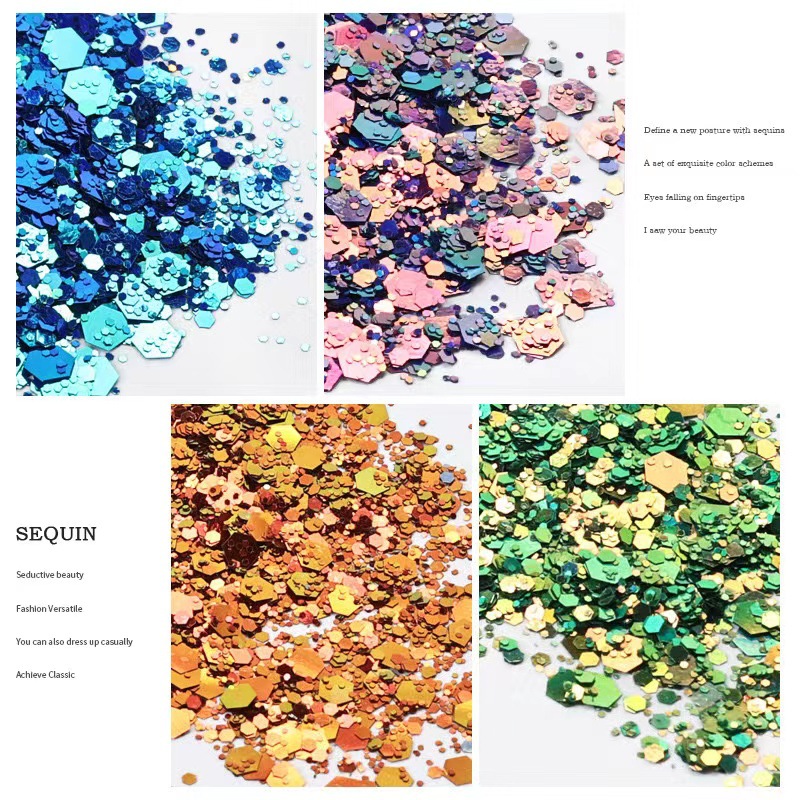 En línea celebridad dopamina Aurora lentejuelas de colores brillo en polvo tamaño mezclado flash uñas DIY decoraciones al por mayor