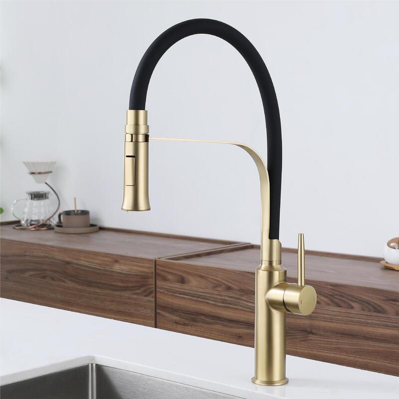 Cross-border golden faucet European-style silicone tube hot and cold basin faucet universal pull-down kitchen faucet wholesale