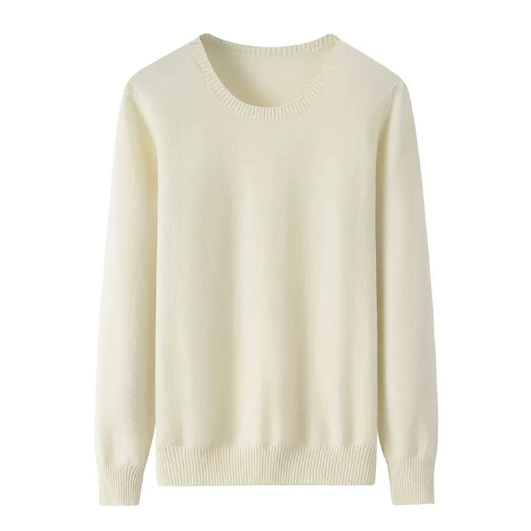 鄂尔多斯市纯羊绒衫女圆领长袖保暖针织衫纯色大码毛衣纯山羊绒