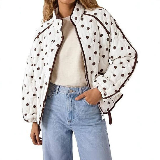 Amazon 2026 Cross-Border European and American New Women's Polka Dot Quilted Jacket Lightweight Zipper Fashion Outerwear Amazon 2026 Cross-Border European and American New Women's Polka Dot Quilted Jacket Lightweight Zipper Fashion Outerwear
