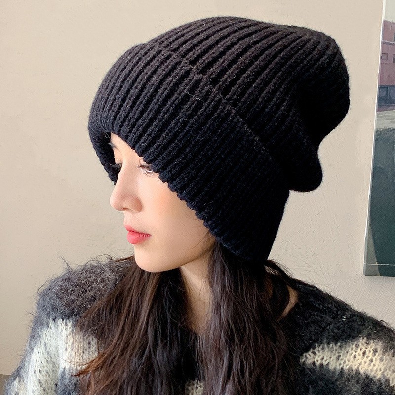 Herbst-Winter-Mütze für Damen mit großem Kopfumfang: Flauschig, warm, mit Ohrenschutz, lässig, gestrickt aus dickem Garn_voghion.com