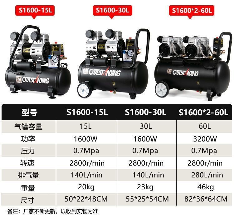 Air Pump Air Compressor Oil-Free Silent Auto Repair Air Compressor 220V Small Woodworking Spray Paint Inflator Pump
