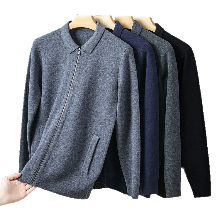 Otoño y invierno de hombre engrosado cardigan de punto suelto simple con solapa de moda de hombre abrigo casual suéter