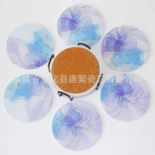 Factory wholesale creative marble pattern ceramic daily tableware placemat can be set gifts Cork ceramic coasters uv