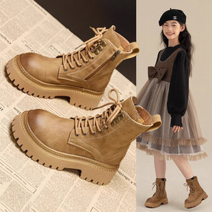 Girls Martin Boots 2024 New Autumn and Winter Children's fleece-lined Princess Ankle Boots Middle and Big Children British Style Girls Boots